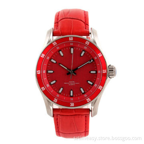 Stainless Steel Watch with Genuine Leather Strap, OEM Orders Welcomed